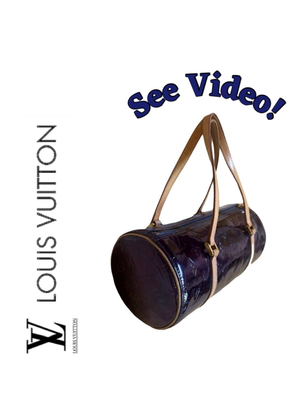 ⚜️ LOUIS VUITTON LV Vernis Monogram Bedford Patent Leather Barrel Bag Navy